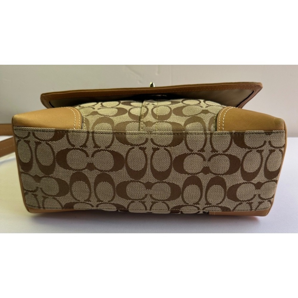 Coach F13066 Hamptons Turnlock Flap Brown Signature Leather Shoulder Bag Y2K - Picture 8 of 16